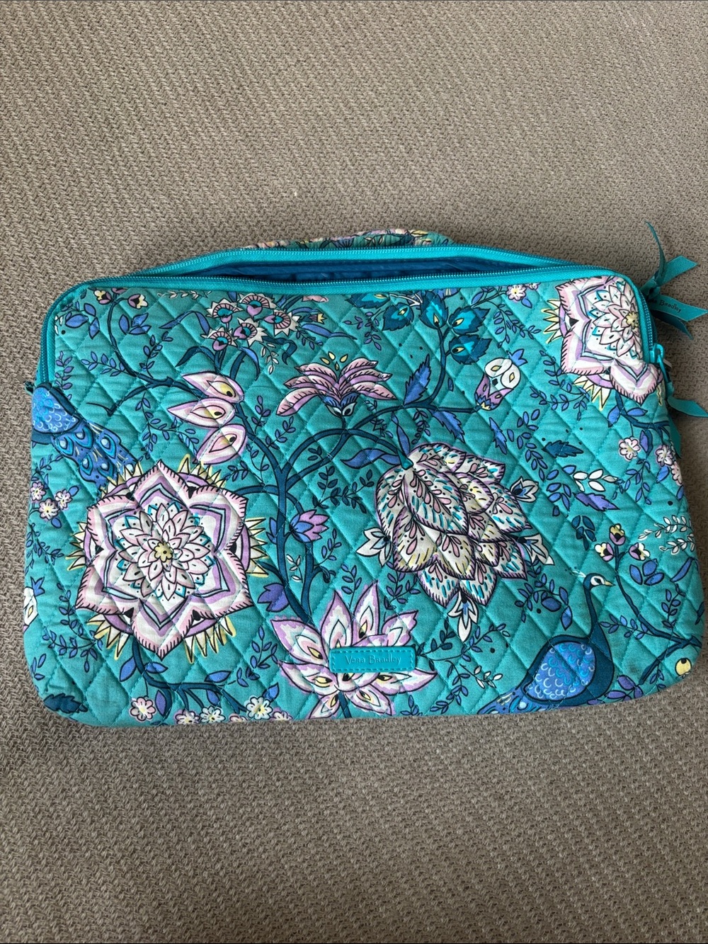Vera Bradley Turquoise Peacock Floral Quilted Laptop Sleeve